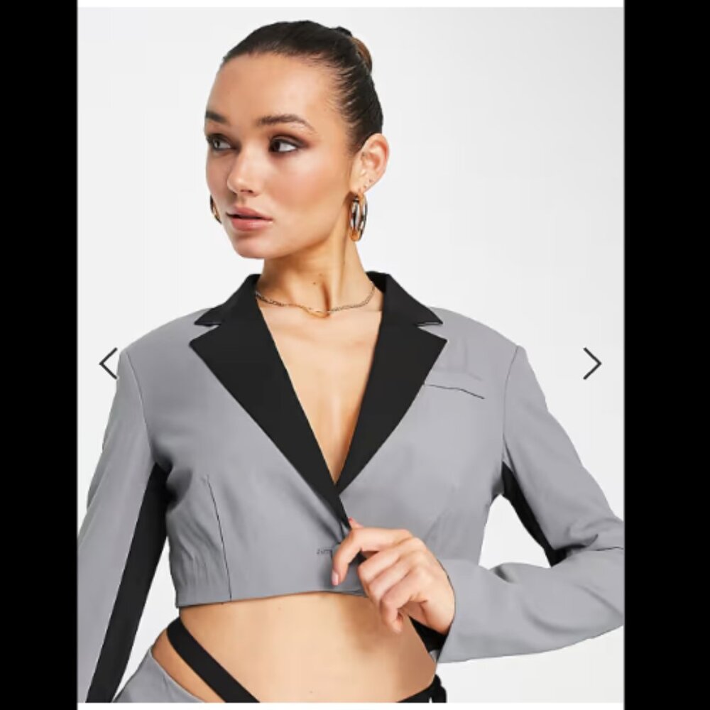 ASOS x Extro & Vert Cropped Fitted Cropped Blazer with Contrast Panels Size US 6